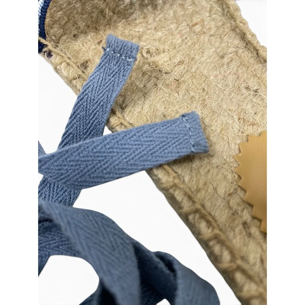 J.Crew Canvas Ankle Tie Espadrille Flats Womens‎ 8 Blue Chambray Stripe NWOB